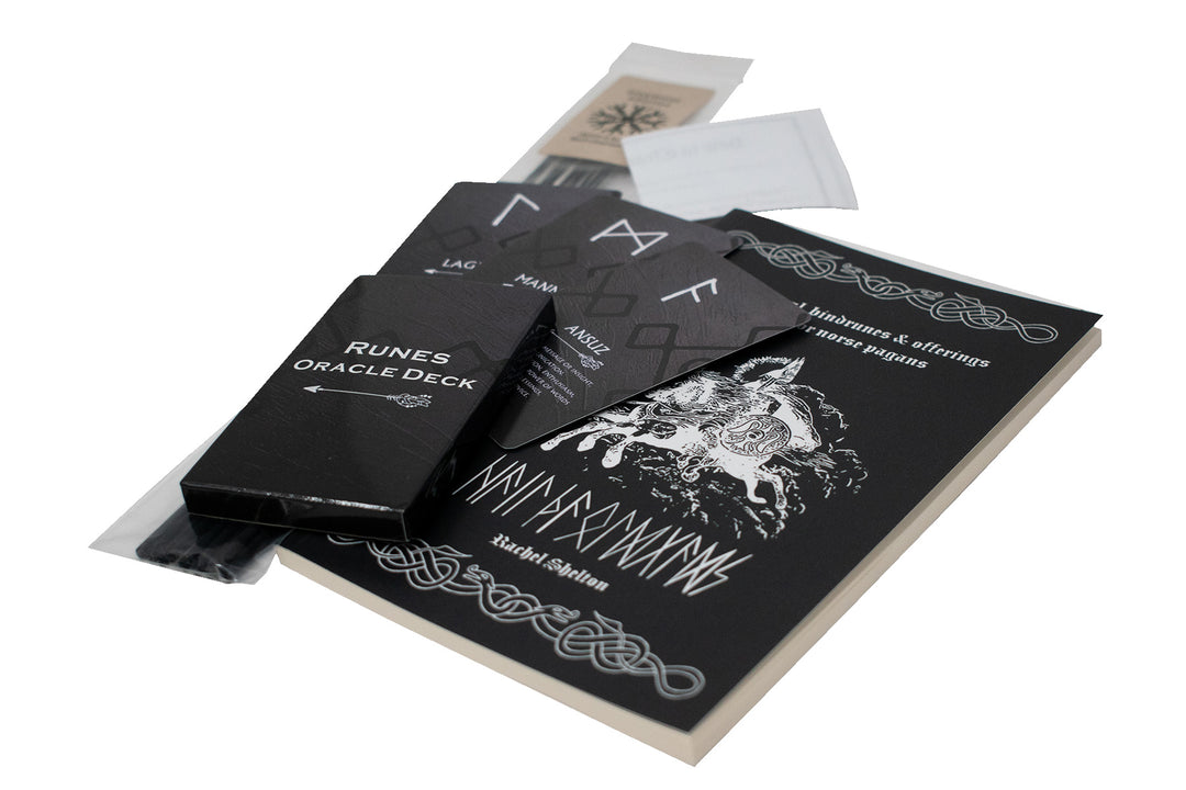Norse pagan starter kit - beginner ritual set with rune deck, book and cleansing Incense