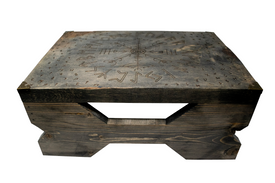 Wooden Altar Table with Elder Futhark Runes and Veldismagn Stave
