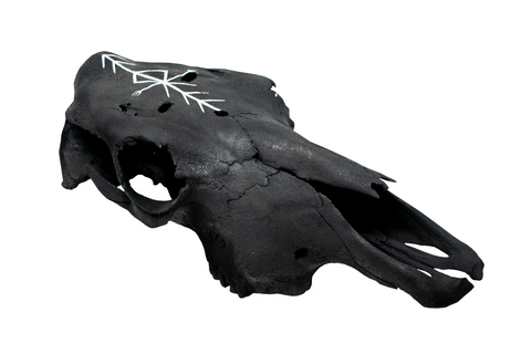 Image of Blackened Cow Skull with Home Protection Bindrune
