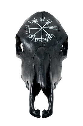 Blackened Cow Skull with Vegvísir
