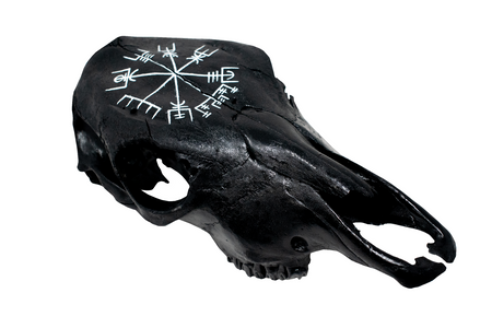 Blackened Cow Skull with Vegvísir