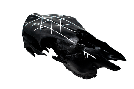 Blackened Cow Skull Web of Wyrd Ritual Piece