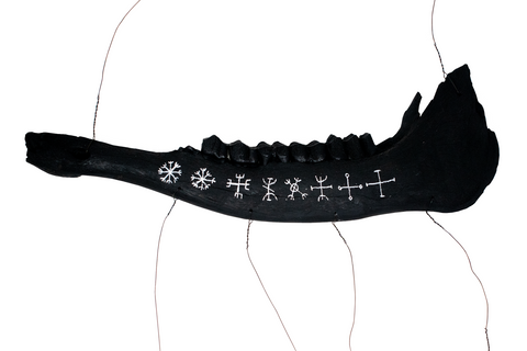 Image of Blackened Elk Jawbone Wind Chime with Nine Helms Stave and Deer Vertebra