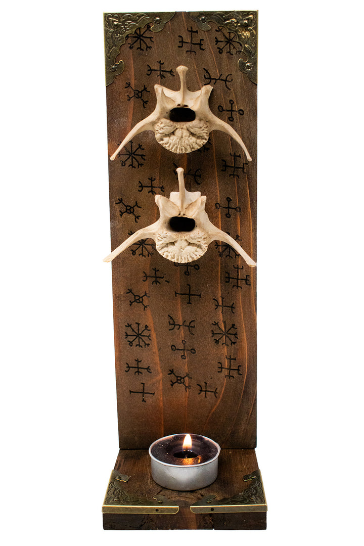 icelandic magical stave & wolf vertebrae altar
