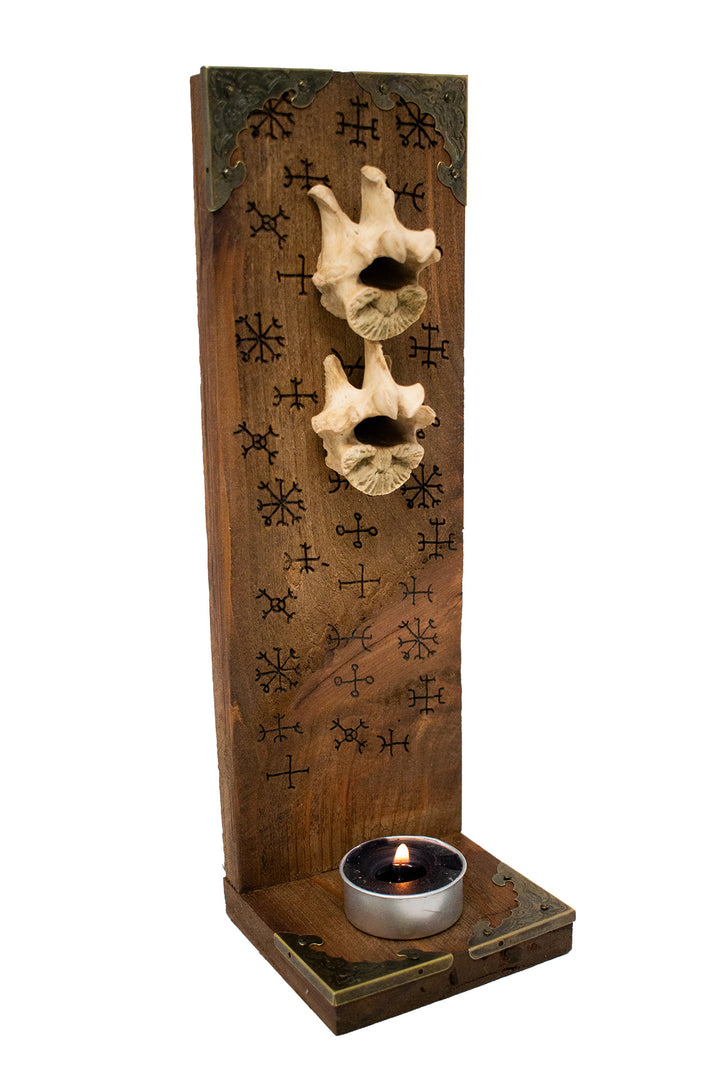 icelandic magical stave & wolf vertebrae altar