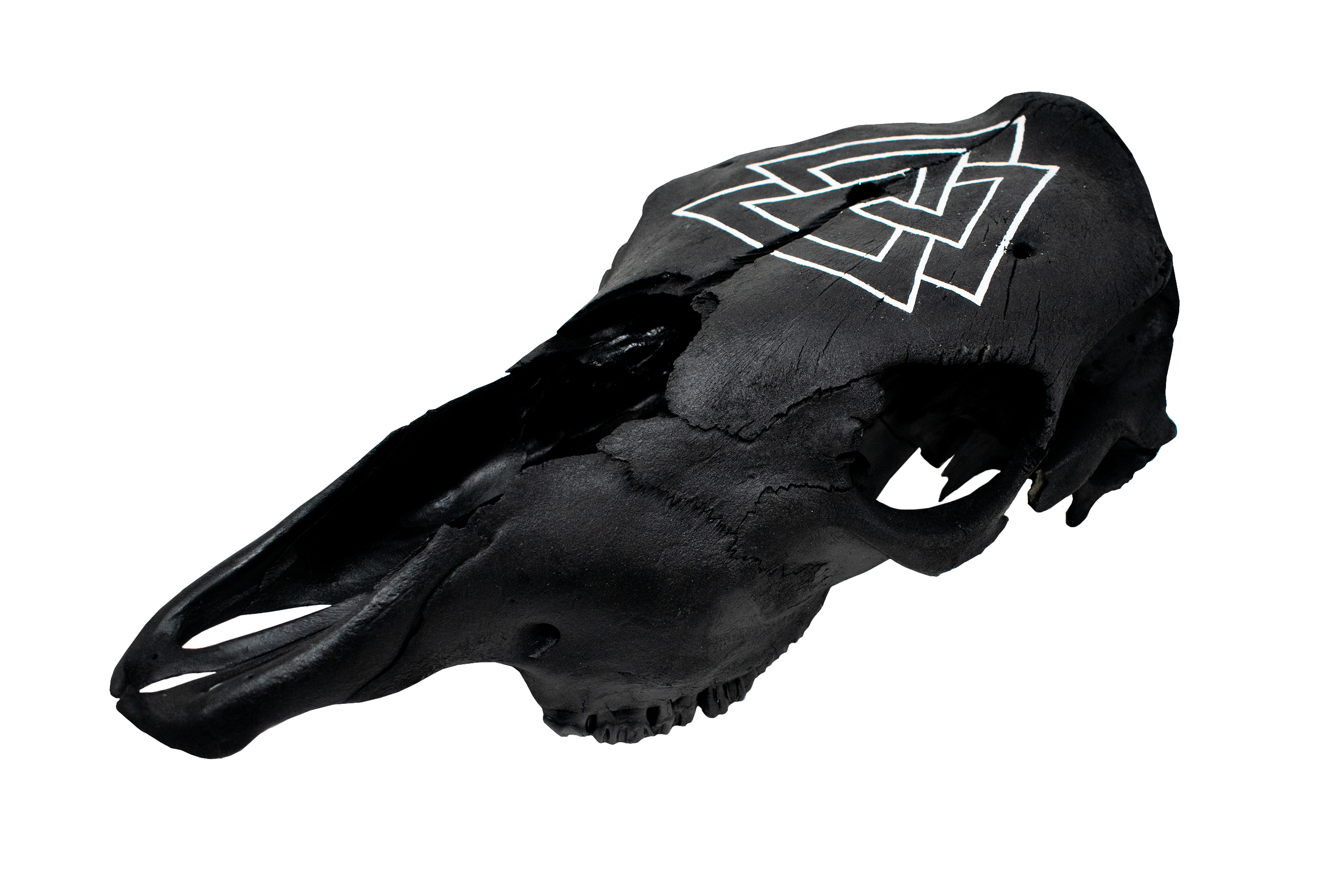 Blackened Cow Skull with Hand Painted Valknut
