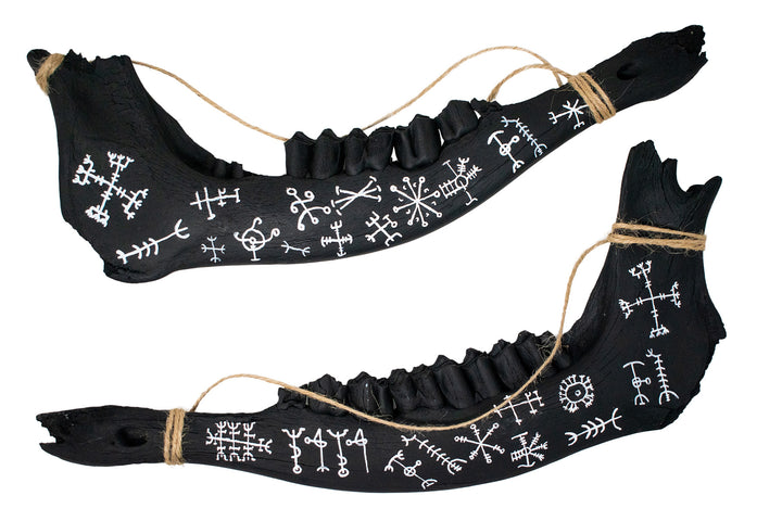 Blackened Elk Jawbone with Icelandic Magical Staves