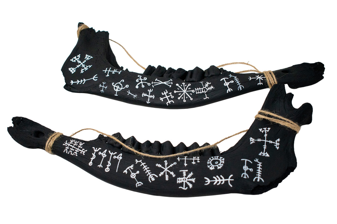 Blackened Elk Jawbone with Icelandic Magical Staves