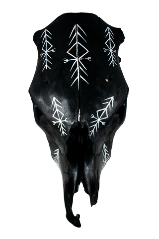 Image of Blackened Cow Skull with Home Protection Bindrune #2