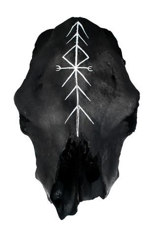 Image of Blackened Cow Skull with Home Protection Bindrune #3