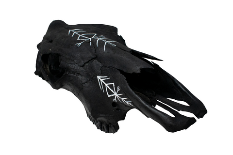 Image of Blackened Cow Skull with Home Protection Bindrune #4