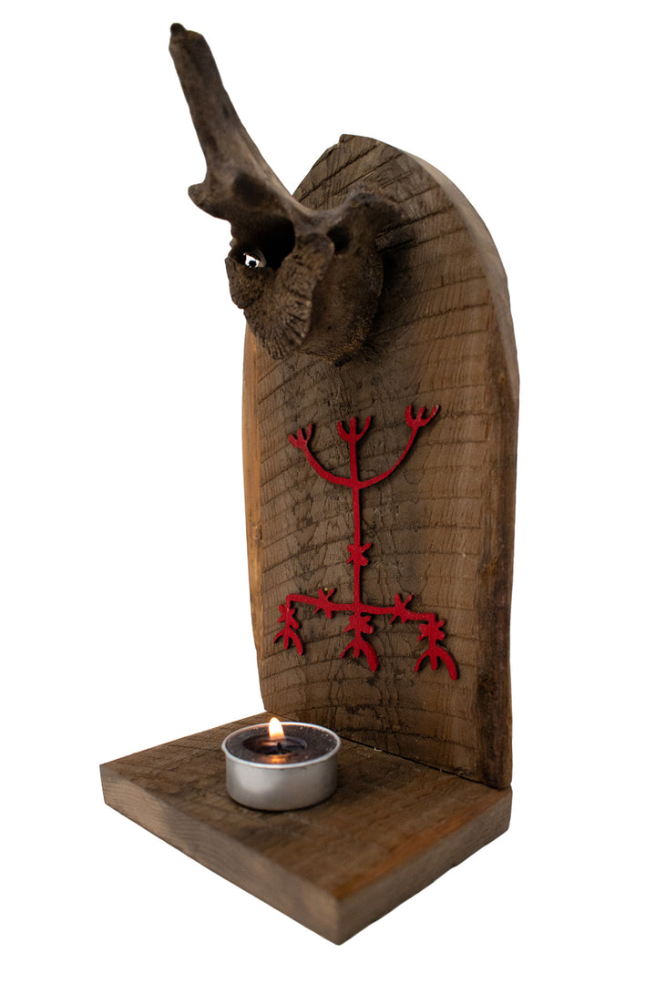 Elk vertebra altar with stave to fish well