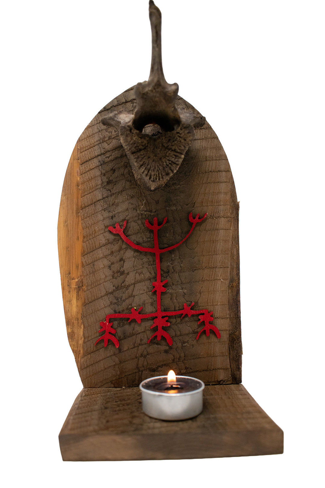 Elk vertebra altar with stave to fish well