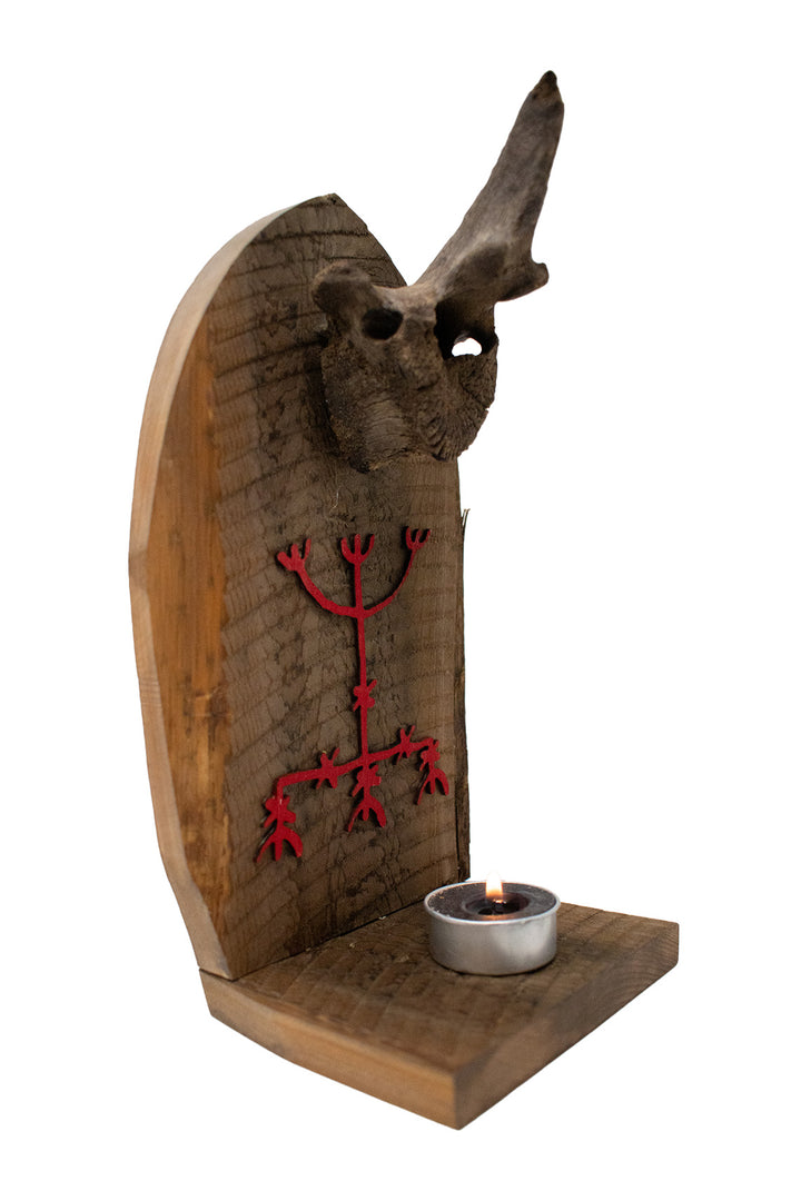 Elk vertebra altar with stave to fish well