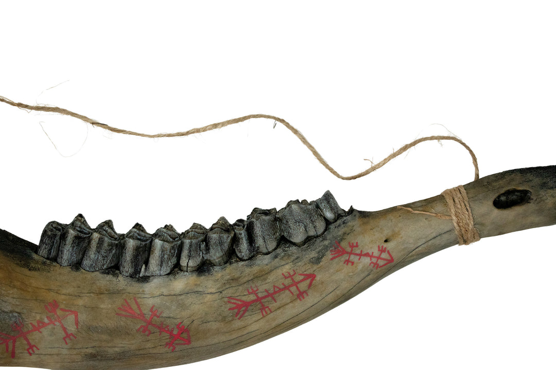 Blackened Elk Jawbone Talisman with Staves For Successful Hunting
