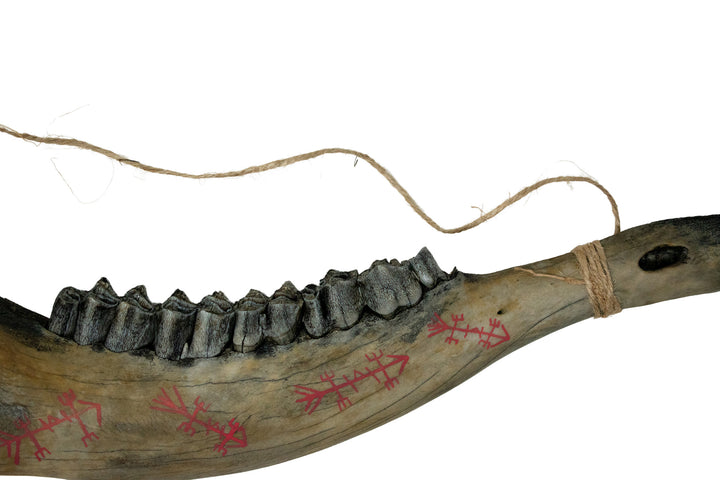 Blackened Elk Jawbone Talisman with Staves For Successful Hunting