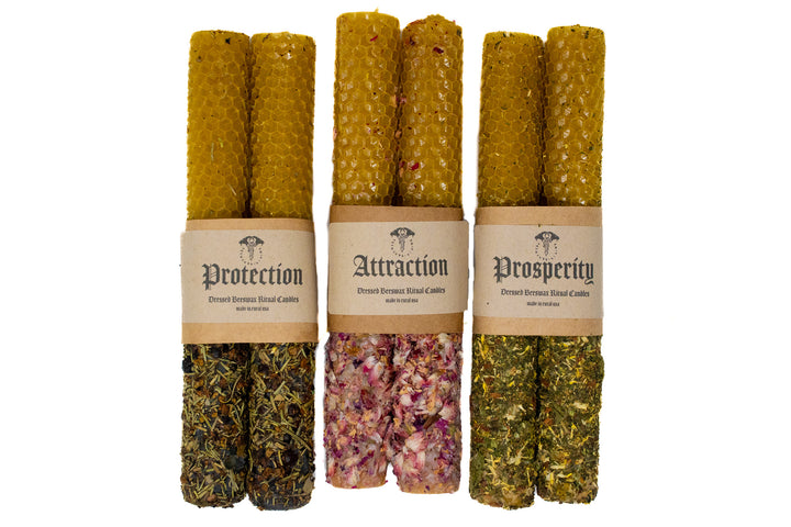 Ritual Beeswax Candles Set of 2 - Protection, Prosperity, Attraction