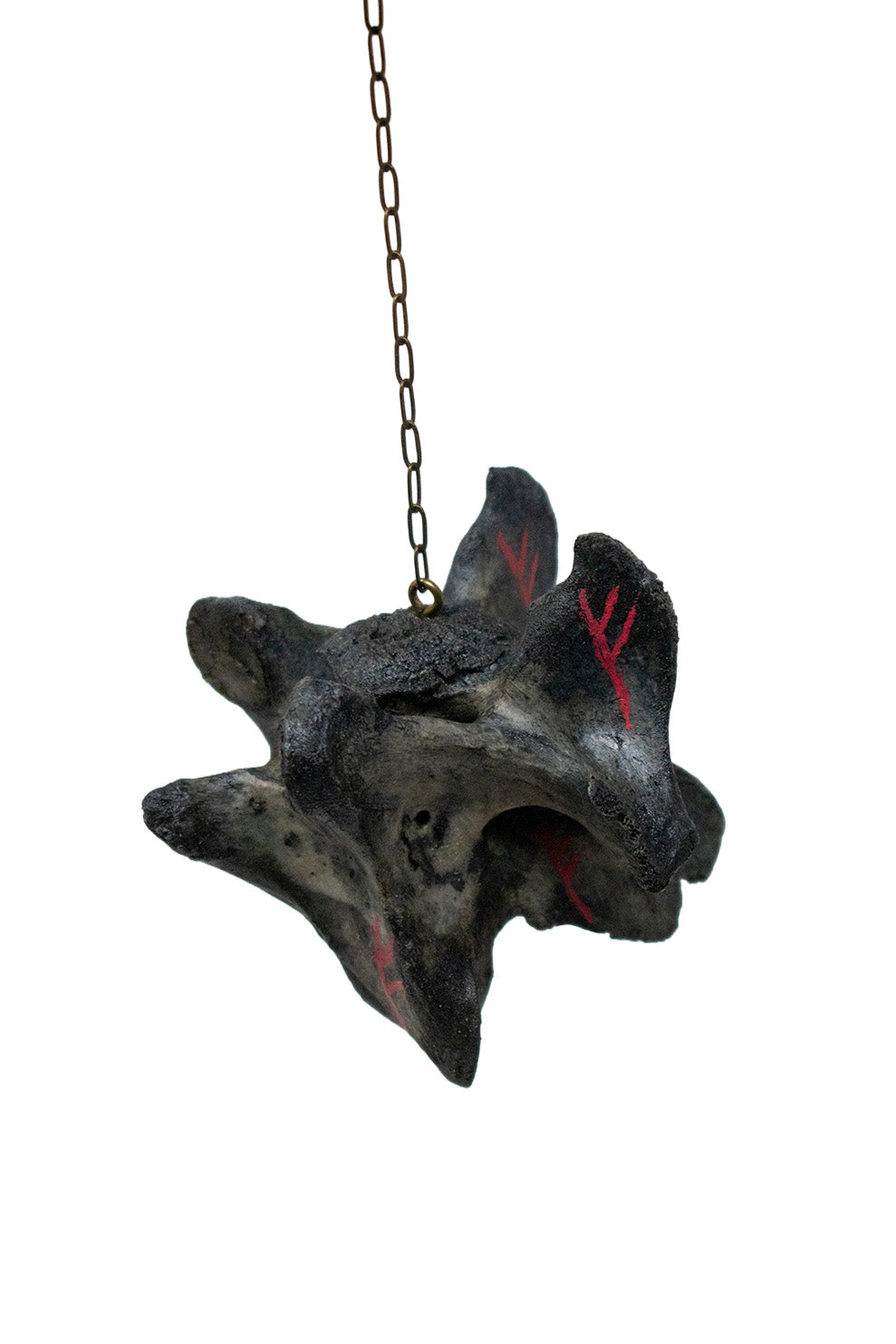 Blackened Elk Vertebra Fehu Rune Wind Chime