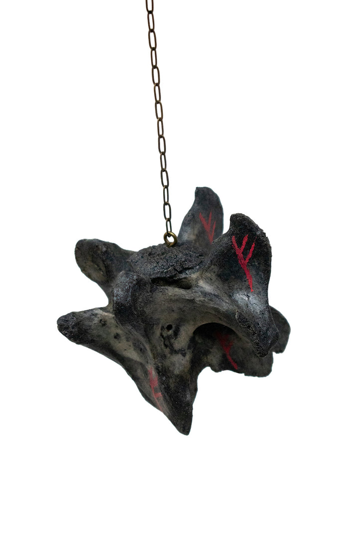 Blackened Elk Vertebra Fehu Rune Wind Chime