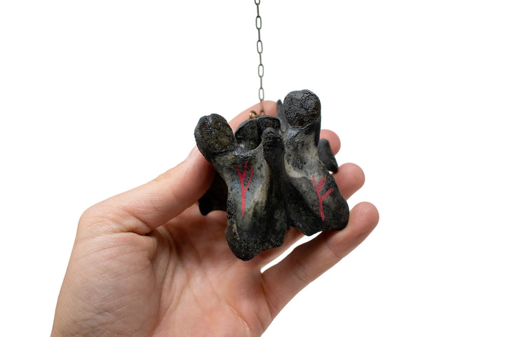 Blackened Elk Vertebra Fehu Rune Wind Chime