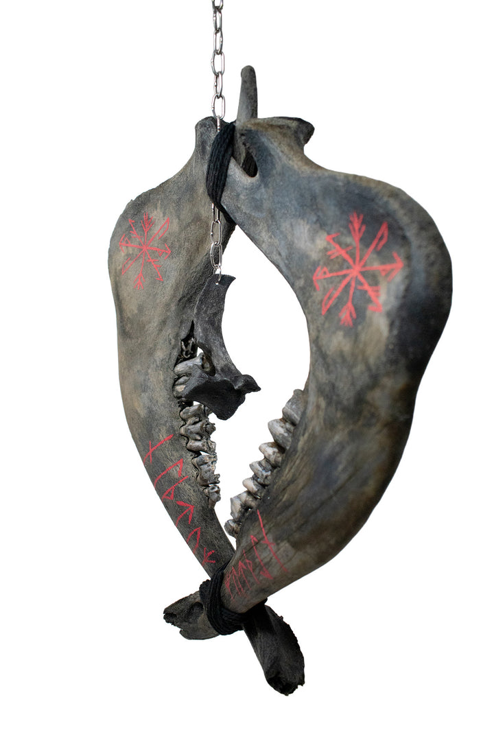 Blackened Elk Jawbone Wind Chime with Strength and Growth Stave