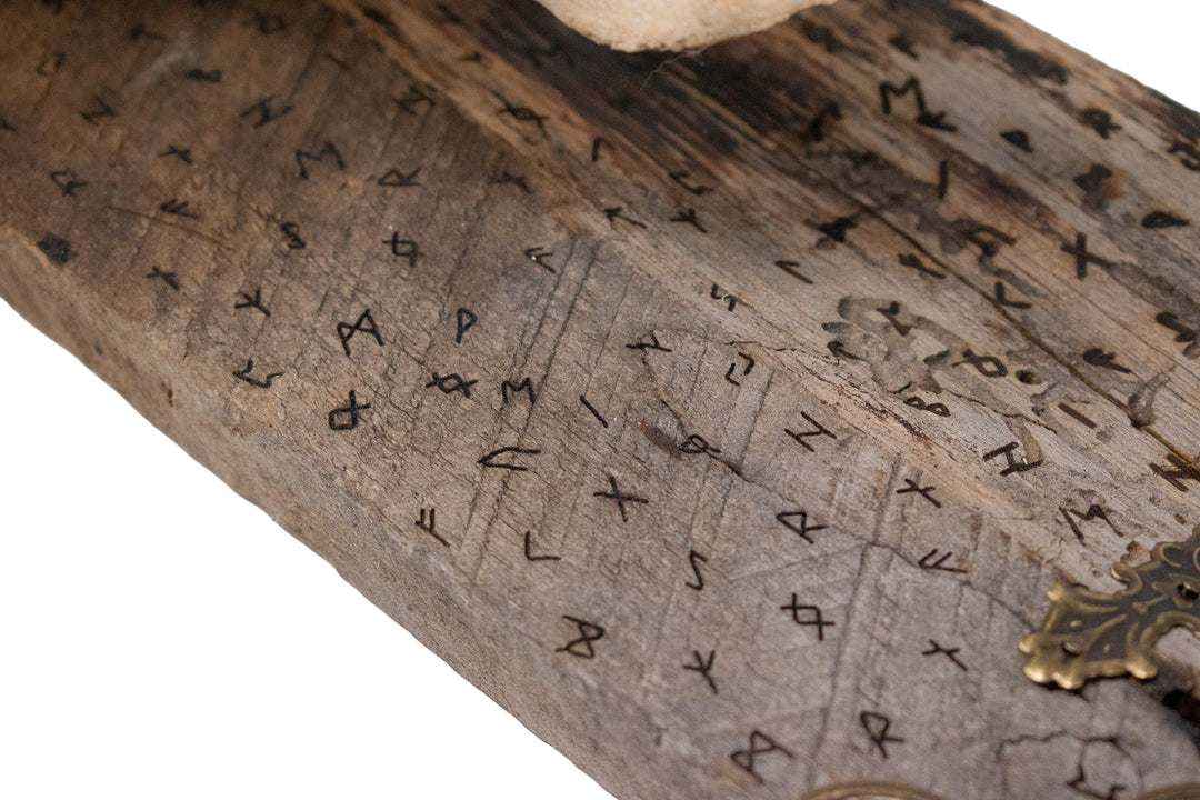 Elder Futhark Elk Skull Wall Hanging on Reclaimed Barn Wood