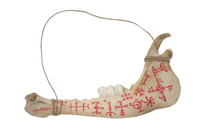 Hand Painted Jawbone with Icelandic Magical Staves