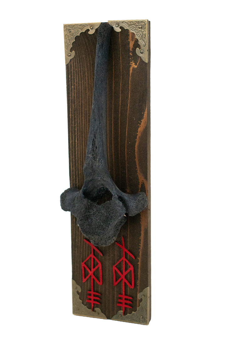 Blackened Cow Vertebra Wall Hanger with Odin Bindrunes