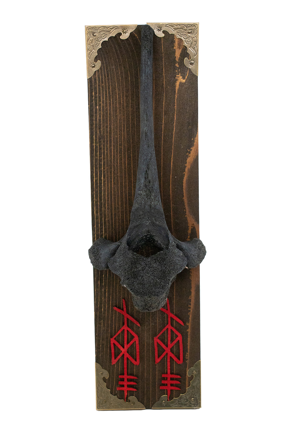 Blackened Cow Vertebra Wall Hanger with Odin Bindrunes