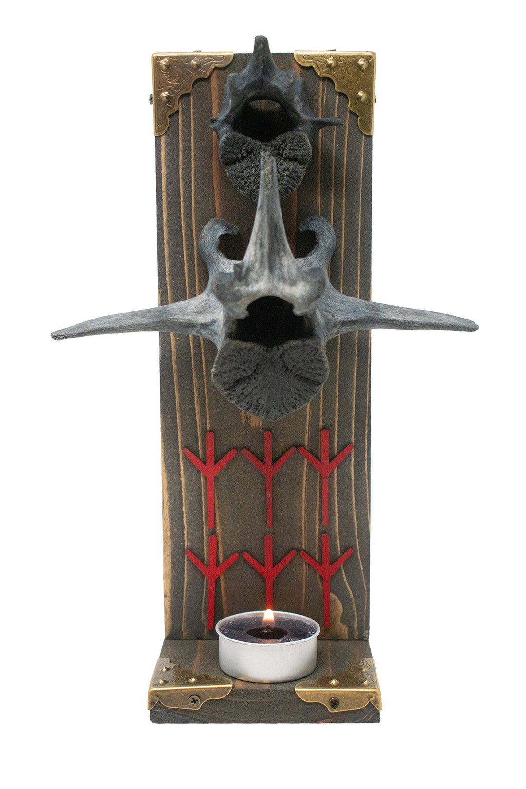 Blackened Deer and Elk Vertebra Algiz Altar