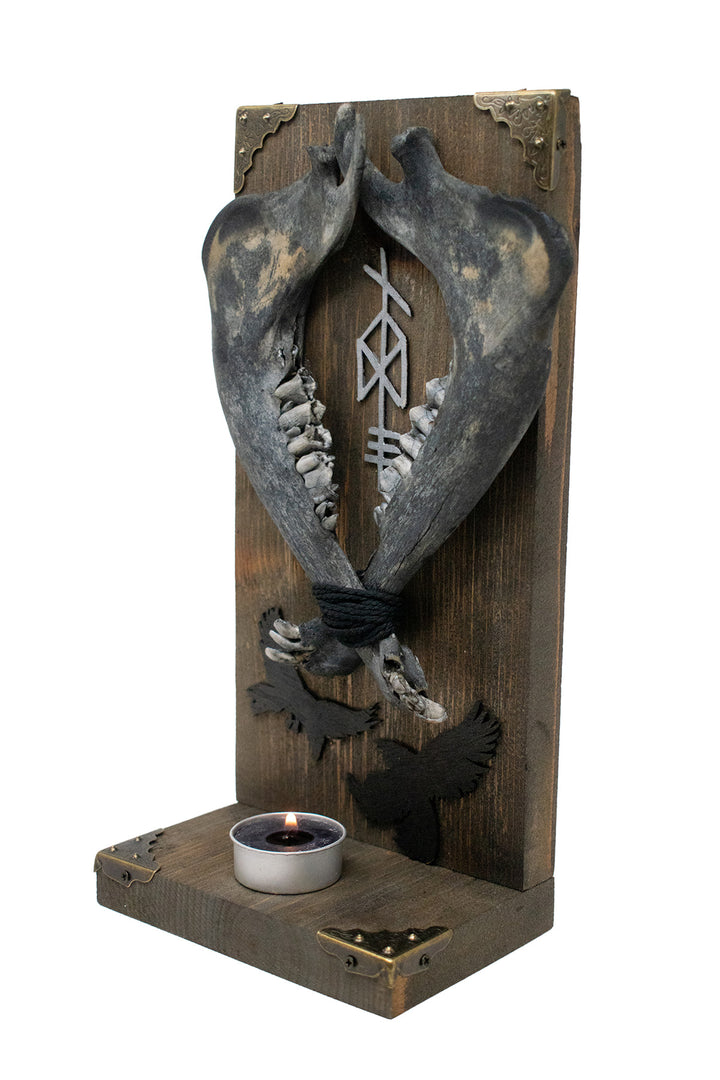 Blackened Double Deer Jawbone Odin Bindrune Altar