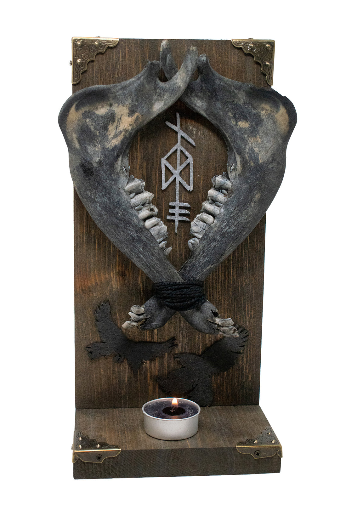 Blackened Double Deer Jawbone Odin Bindrune Altar