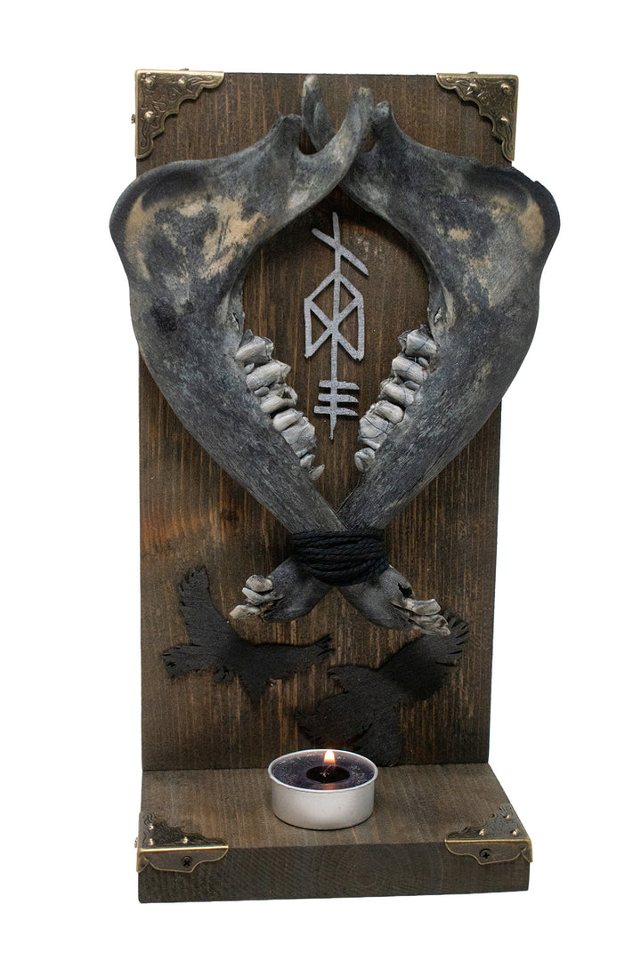Blackened Double Deer Jawbone Odin Bindrune Altar