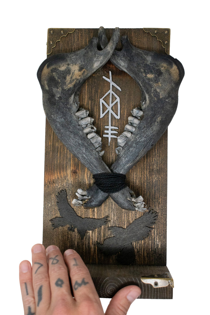 Blackened Double Deer Jawbone Odin Bindrune Altar