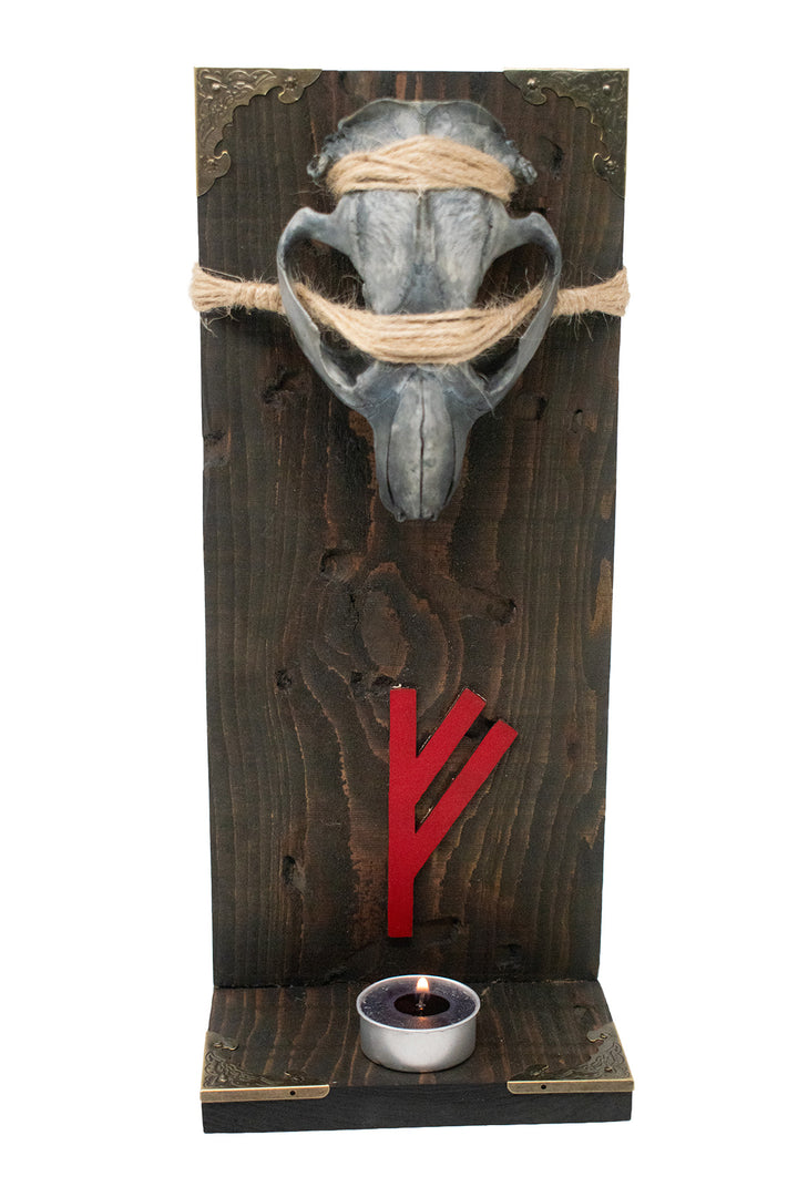 Blackened Beaver Skull Fehu Rune Altar