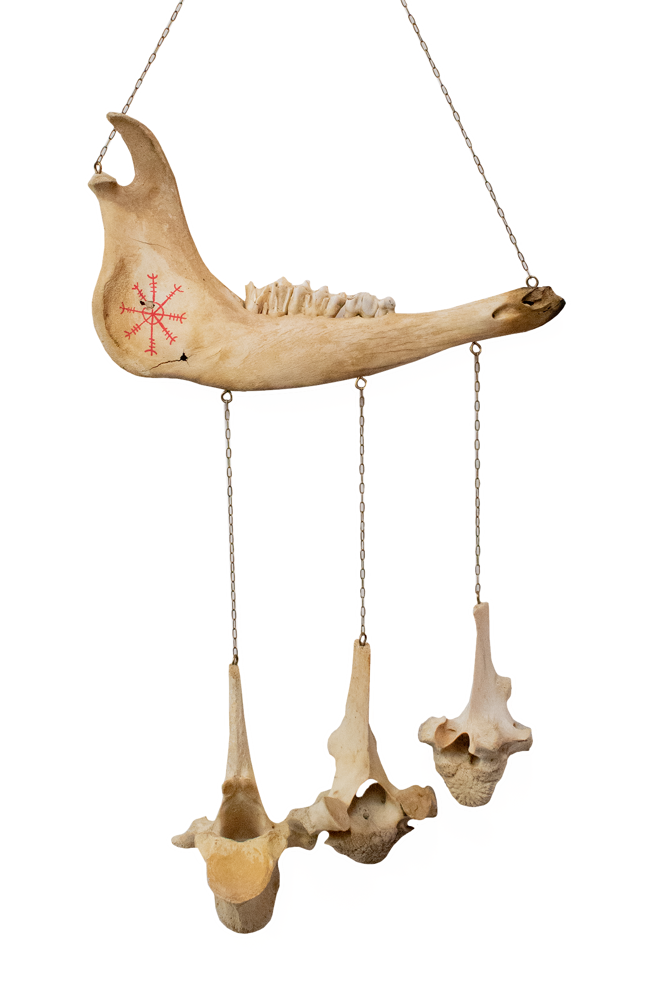 Deer Jawbone Wind Chime with Helm of Awe & Elk Vertebra