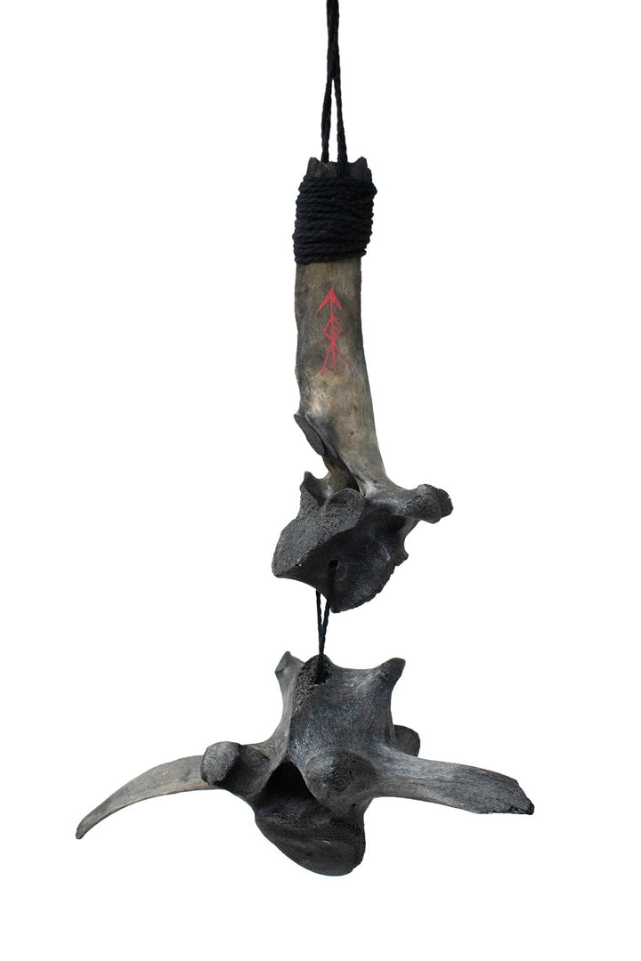 Blackened Home Protection Bindrune Elk Vertebra Wind Chime