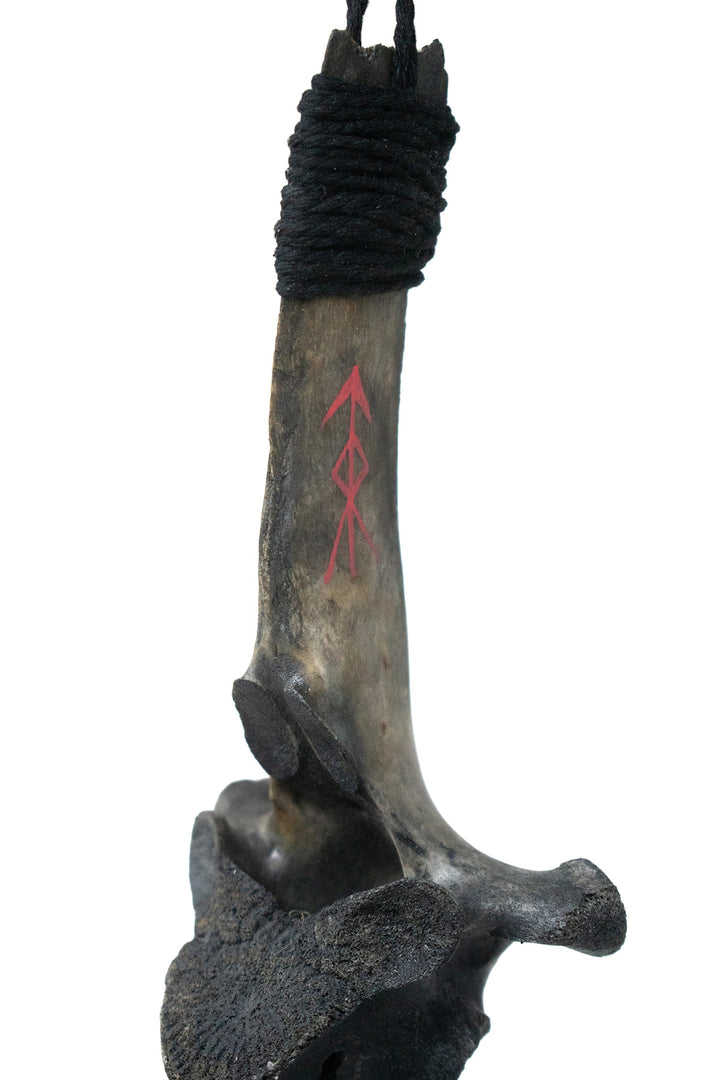 Blackened Home Protection Bindrune Elk Vertebra Wind Chime