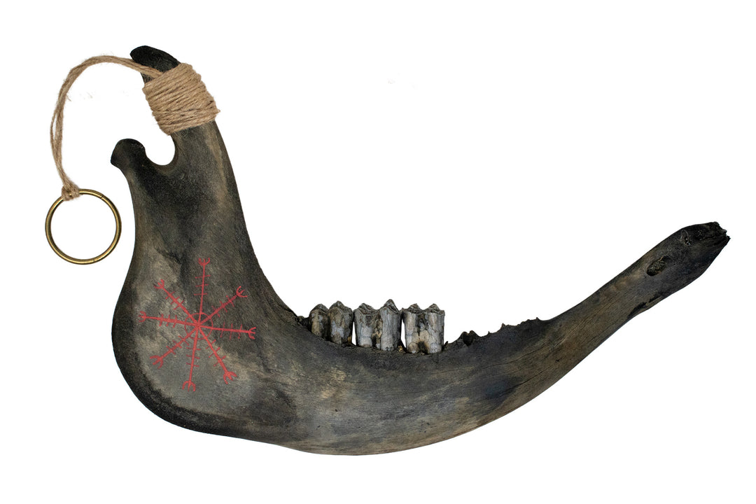 Blackened Helm of Awe Cow Jawbone Talisman