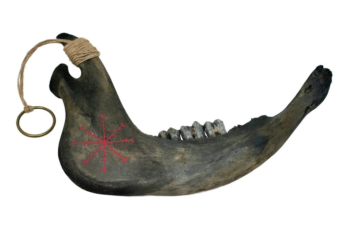 Blackened Helm of Awe Cow Jawbone Talisman