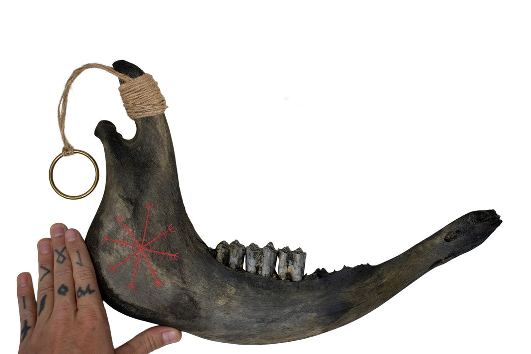 Blackened Helm of Awe Cow Jawbone Talisman