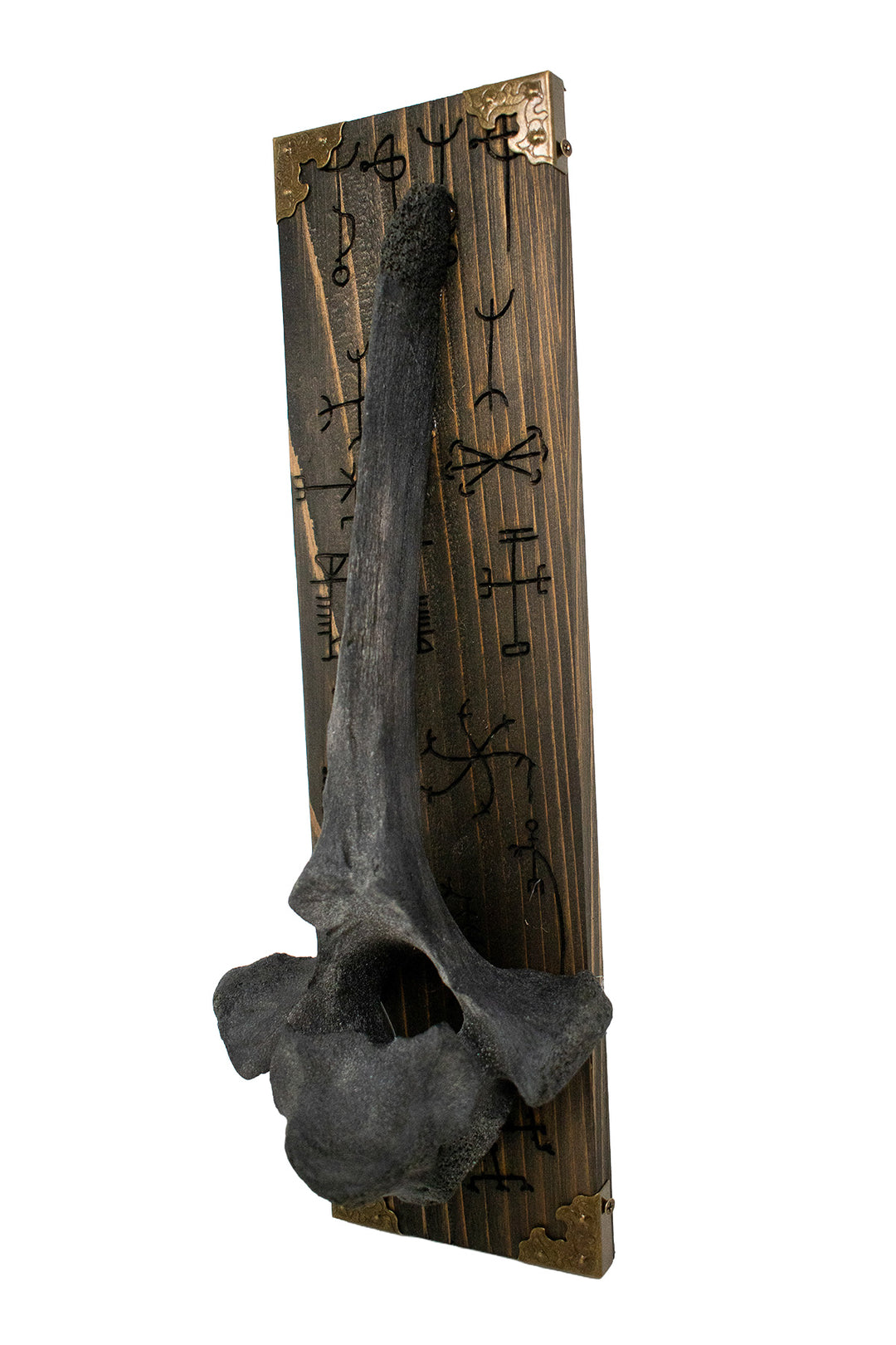 Blackened Cow Vertebra Wall Hanger with Icelandic Magical Staves