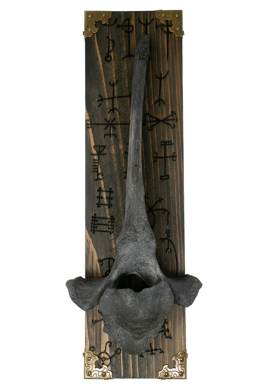 Blackened Cow Vertebra Wall Hanger with Icelandic Magical Staves