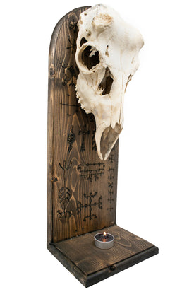 Icelandic magical stave deer skull altar