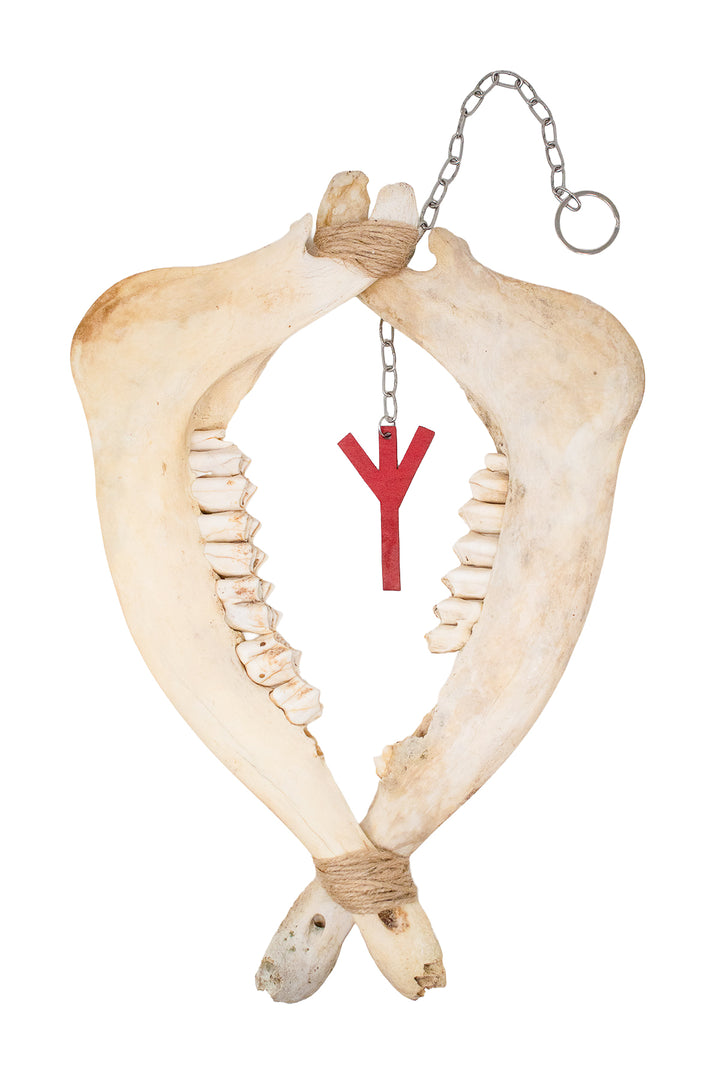 Twine Wrapped Elk Jawbone Algiz Rune Wind Chime