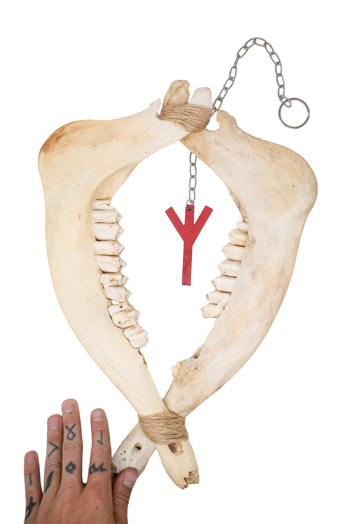 Twine Wrapped Elk Jawbone Algiz Rune Wind Chime