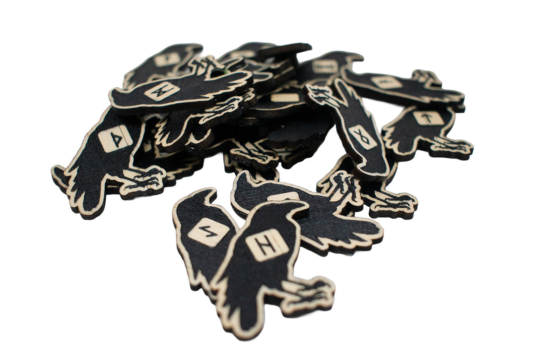 Wood Raven Rune Set with Storage Box