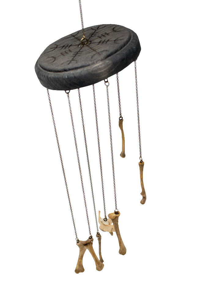 Helm of Awe Wind Chime with Raccoon Bones
