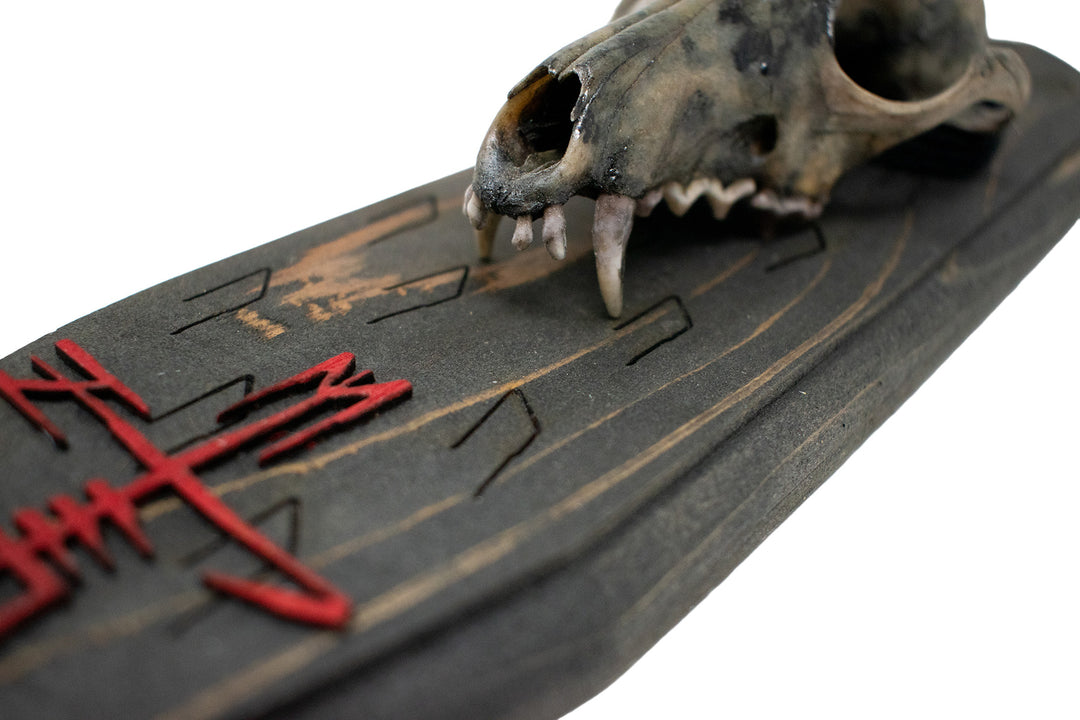 Blackened Fox Skull With Stave For Goddess Hel Wall Hanger