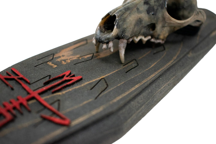 Blackened Fox Skull With Stave For Goddess Hel Wall Hanger